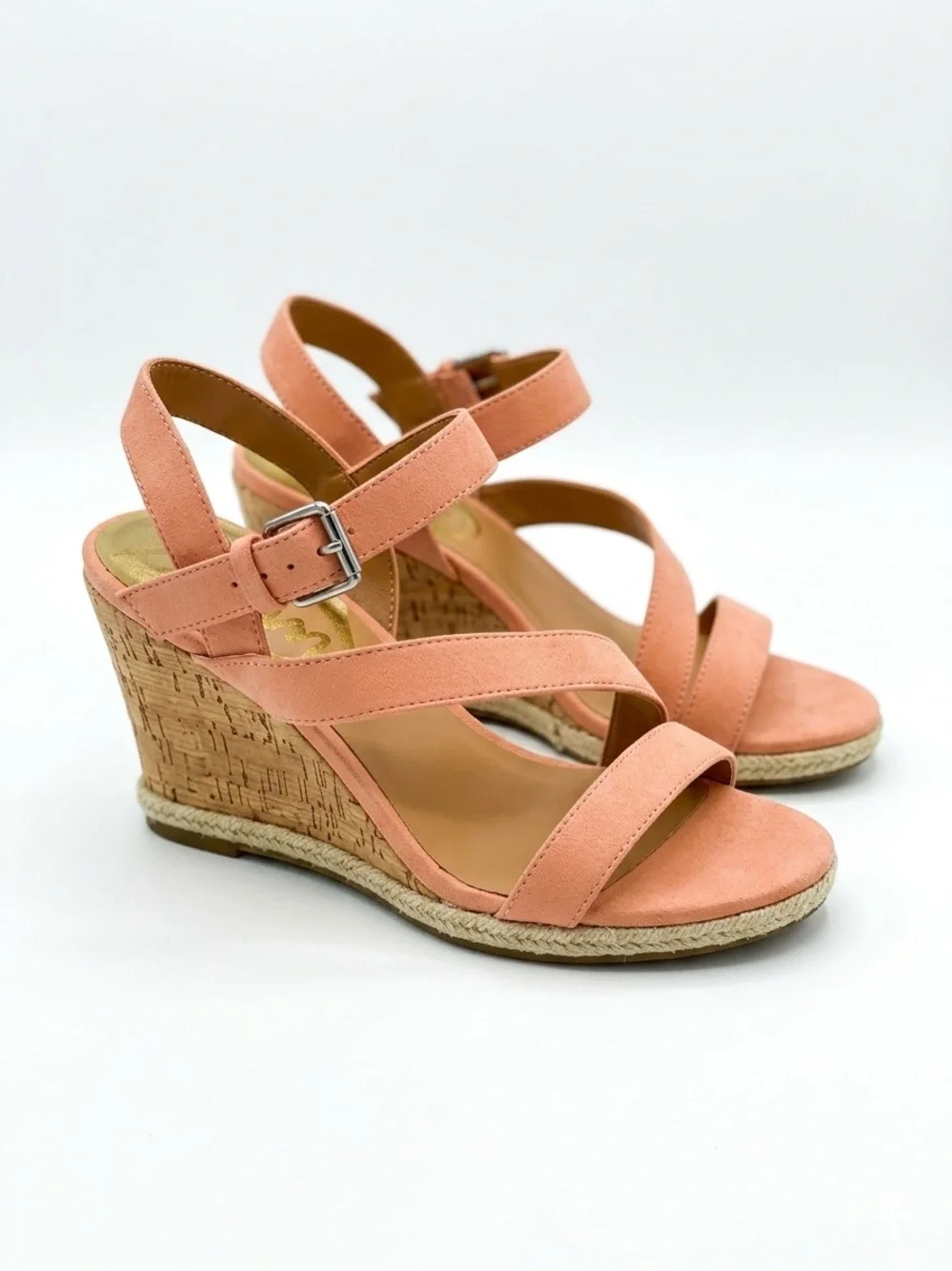 Dolce Vita DV8 Pierra Strappy Coral Pink Suede Cork Wedge Sandals